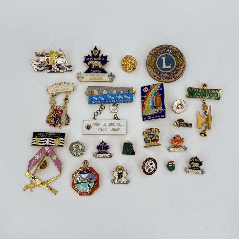 Vintage Lions Club Pin Lot Canada Enamel District Convention Collectible Badges